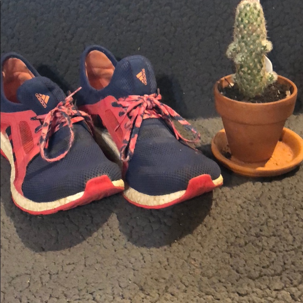 Blue and pink adidas pureboost x running shoes